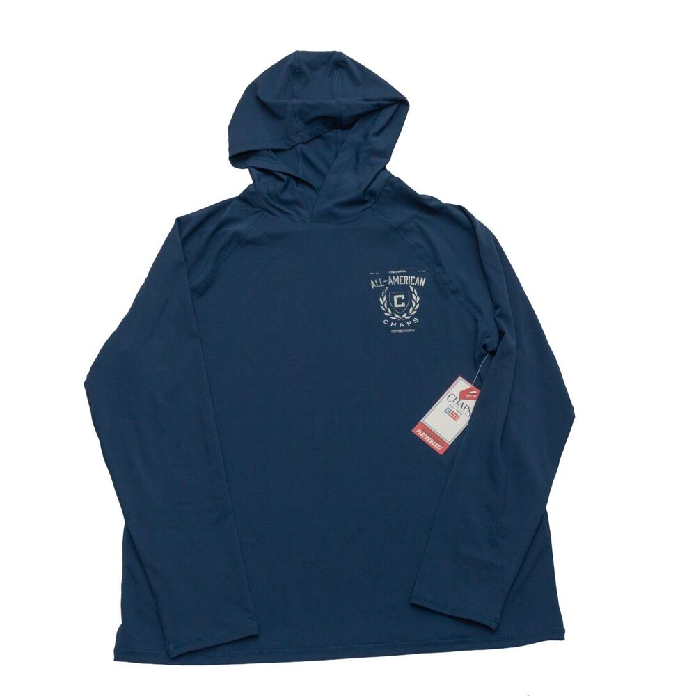 Chaps Performance Hooded Shirt Men's Medium Blue UPF 50 Long Sleeve Sun Hoodie